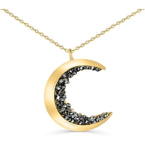 ONDAISY Black Cz Gypsy Planet Half Crescent Sailor Luna Moon Pendant Charm Chain Necklace