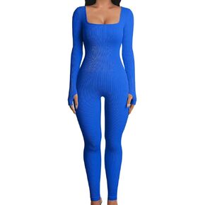 Women Yoga Workout Seamless Jumpsuits Workout Ribbed One Piece Long Sleeve Sport Womens Jumpsuit