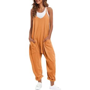 Kalssior Womens Summer Wide Leg Jumpsuit with Pocket Casual Baggy Overalls Oversized Spaghetti Strap Romper in Saudi Arabia