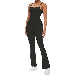 FANCYINN Womens Flare Jumpsuit Spaghetti Straps Bodysuits Yoga Leggings Gym Rompers with Stretch