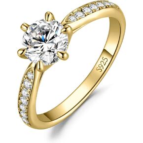 JewelryPalace Classic 1ct 2ct 3ct Cubic Zirconia Solitaire Engagement Rings for Women, 925 Sterling Silver Promise Ring for Her, Round Cut Simulated Diamond Anniversary Wedding Rings Size 4-12