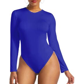 iToolai Women Long Sleeve Bodysuit Tops Leotard Snap Button Thong