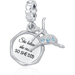 DWJSu She Believed So She Did Dance Ballerina Dangle Charm for Charm Necklace Bracelet for Women Gilrs