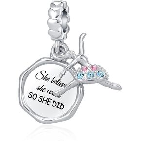 DWJSu She Believed So She Did Dance Ballerina Dangle Charm for Charm Necklace Bracelet for Women Gilrs