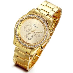Lancardo Men's Gold Stainless Steel Quartz Rhinestone Wrist Watch Hip Hop Dressing Watch for Christmas