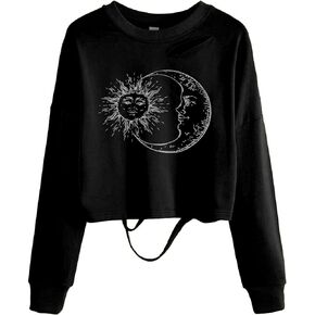 SOFIA'S CHOICE Women's Casual Crop Top Long Sleeve Pullovers Round Neck Sweatshirt