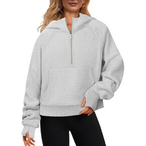 Cegerne Womens Half Zip Sweatshirts Cropped Pullover Hoodies Fleece Lined Quarter Zip Up Sweater 2024 Outfits Spring