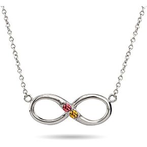 EVE'S ADDICTION Sterling Silver Custom 2 Stone Simulated Birthstone Infinity Necklace (16" chain) - Custom Birthstone Necklace for Women - Couples Jewelry - Mother's Birthstone Necklace