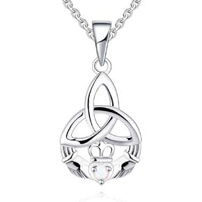 JO WISDOM 925 Sterling Silver Irish Celtic Heart Claddagh Pendant Necklace with Birthstones