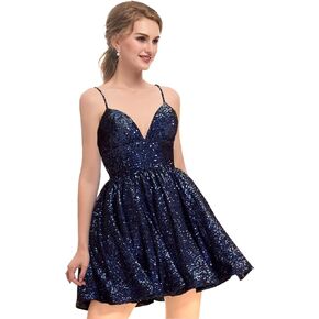 Topfountonart Sequin Short Prom Dress Spaghetti Straps A Line Homecoming Dress Cocktail Dresses