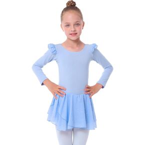 Long Short Sleeve Ballet Leotards Dance Clothes dress Dresses Tutu Outfit Ballerina with Glitter Skirt