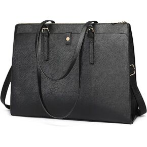 Laptop Tote Bag for Women 15.6 inch Women Leather Computer Briefcase for Work Waterproof Large Capacity Classy Business Tote Bags for Women Black