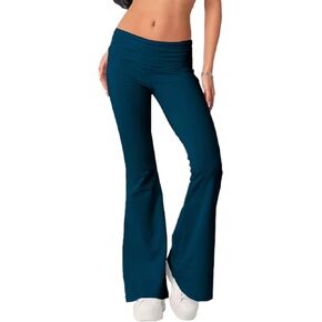 Sumleno النساء Y2k بناطيل ضيقة مضيئة طماق منخفضة الارتفاع أضعاف فوق الخصر Bootcut بسط اليوغا Sweatpants صالة الشارع الشهير