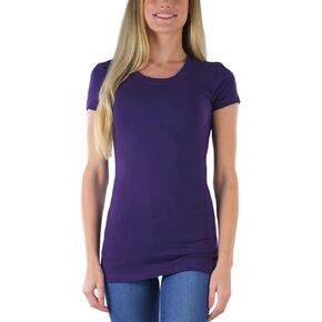 ToBeInStyle Women's Slim Fit Crew Neck Short Sleeve Longline Tee
