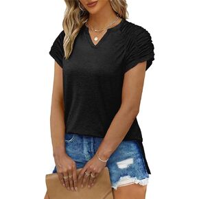 Womens Summer Tops Cute V Neck Shirts Short Sleeve Tops Loose Fit