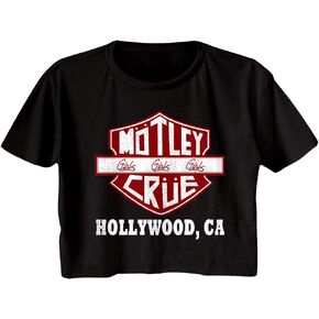 Motley Crue 80s Hair Band Crue Sign Girls Girls Girls Hollywood CA Ladies Festical Cali Short Sleeve Crop Top