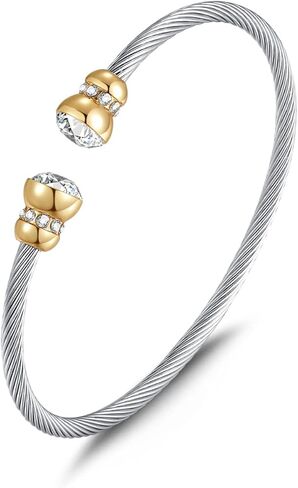 Tiyad Cable Bracelets Brand Designer Inspired Stainless Steel Twisted Cable Wire Cuff Bangle Bracelet Adjustable Elegant Bracelet Jewelry Gift for Women Teens Girls in Kuwait