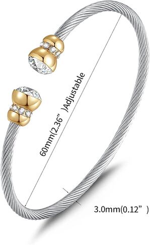 Tiyad Cable Bracelets Brand Designer Inspired Stainless Steel Twisted Cable Wire Cuff Bangle Bracelet Adjustable Elegant Bracelet Jewelry Gift for Women Teens Girls in Kuwait