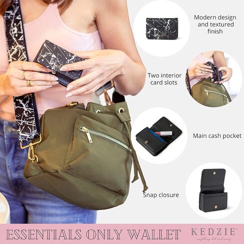 محفظة KEDZIE Essentials Only للنقود والبطاقات من الجلد النباتي مع قفل سريع للنساء - مشمسة in Kuwait