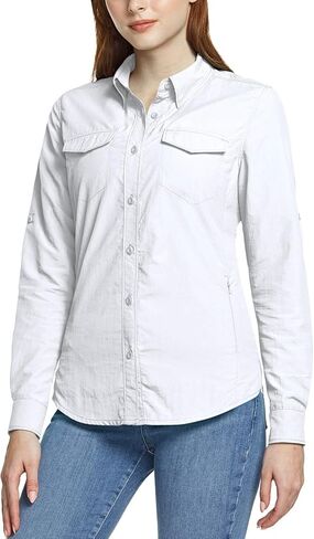 قمصان CQR للسيدات بعامل حماية من الأشعة فوق البنفسجية 50+ بأكمام طويلة للمشي لمسافات طويلة، قمصان سريعة الجفاف للحماية من الأشعة فوق البنفسجية/الشمس في الهواء الطلق بأزرار سفلية in Kuwait