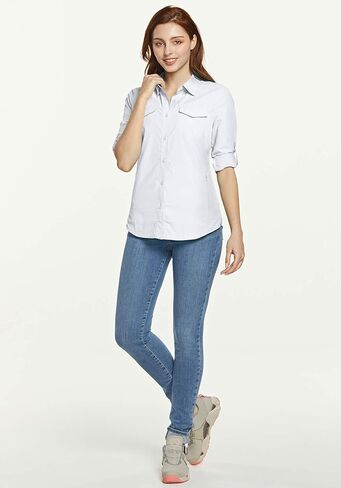 قمصان CQR للسيدات بعامل حماية من الأشعة فوق البنفسجية 50+ بأكمام طويلة للمشي لمسافات طويلة، قمصان سريعة الجفاف للحماية من الأشعة فوق البنفسجية/الشمس في الهواء الطلق بأزرار سفلية in Kuwait