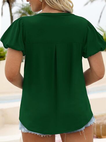 HDLTE المرأة ساحة الرقبة نفخة الأكمام بلايز حجم كبير بلايز الصيف عادية فضفاضة تناسب تي شيرت XL-4XL in Kuwait