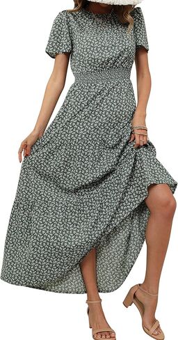 فستان نسائي من Hunt موضة صيف 2023 فستان طويل غير رسمي مطبوع عليه زهور بخصر عالٍ فستان طويل بوهو للشاطئ in Kuwait