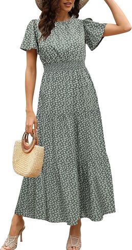 فستان نسائي من Hunt موضة صيف 2023 فستان طويل غير رسمي مطبوع عليه زهور بخصر عالٍ فستان طويل بوهو للشاطئ in Kuwait