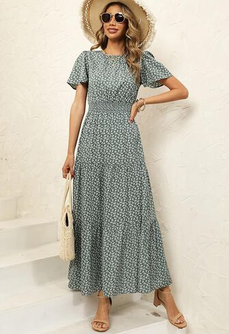 فستان نسائي من Hunt موضة صيف 2023 فستان طويل غير رسمي مطبوع عليه زهور بخصر عالٍ فستان طويل بوهو للشاطئ in Kuwait