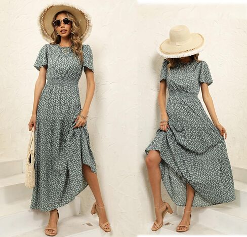 فستان نسائي من Hunt موضة صيف 2023 فستان طويل غير رسمي مطبوع عليه زهور بخصر عالٍ فستان طويل بوهو للشاطئ in Kuwait