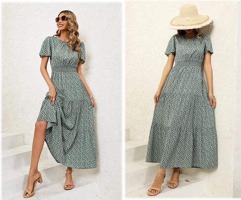 فستان نسائي من Hunt موضة صيف 2023 فستان طويل غير رسمي مطبوع عليه زهور بخصر عالٍ فستان طويل بوهو للشاطئ in Kuwait