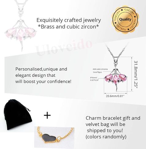 Uloveido Pink Crystal Little Girl Necklace Dancer Ballet Recital Gift Ballerina Dance Pendant Necklace Girls Jewelry Y607 in Saudi Arabia