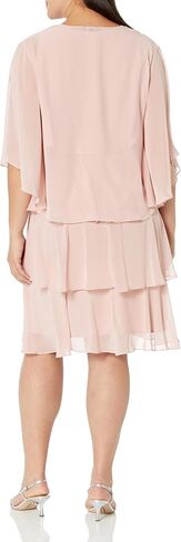 S.L. Fashions Women's Plus Size Chiffon Tier Jacket Dress with Beaded Neckline in Kuwait