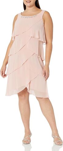 S.L. Fashions Women's Plus Size Chiffon Tier Jacket Dress with Beaded Neckline in Kuwait