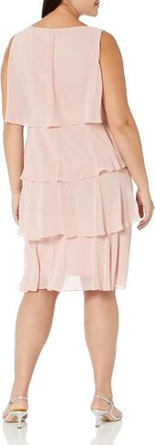 S.L. Fashions Women's Plus Size Chiffon Tier Jacket Dress with Beaded Neckline in Kuwait