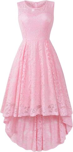 فستان كوكتيل نسائي بدون أكمام دانتيل زهري مرتفع ومنخفض فستان وصيفة العروس للحفلات الرسمية in Kuwait