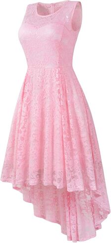 فستان كوكتيل نسائي بدون أكمام دانتيل زهري مرتفع ومنخفض فستان وصيفة العروس للحفلات الرسمية in Kuwait