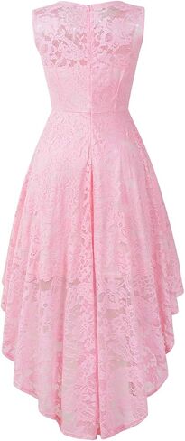 فستان كوكتيل نسائي بدون أكمام دانتيل زهري مرتفع ومنخفض فستان وصيفة العروس للحفلات الرسمية in Kuwait