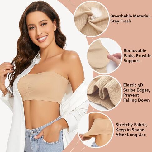 WOWENY Bandeau Bra Padded Strapless Bra for Women Seamless Wireless Strapless Bralette Padded Tube Top in Saudi Arabia