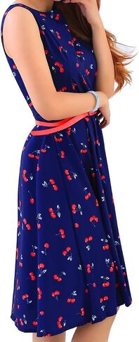 OMZIN Women's Audrey Hepburn Rockabilly Vintage Dress 1950s Retro Cocktail Swing Party Dress with Belt in Kuwait