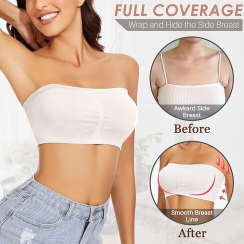 WOWENY Bandeau Bra Padded Strapless Bra for Women Seamless Wireless Strapless Bralette Padded Tube Top in Saudi Arabia