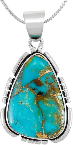 Turquoise Pendant Necklace 20" Sterling Silver 925 Genuine Gemstones (Choose Color) in Saudi Arabia