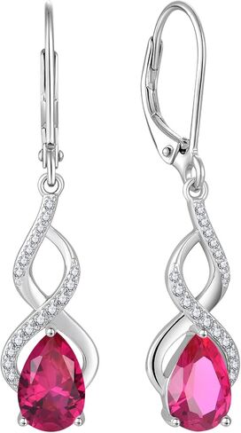 Lwsary Infinity Dangle Drop Earrings 925 Sterling Silver Birthstone Leverback Earrings Plated 18K White Gold Jewelry for Women in Saudi Arabia
