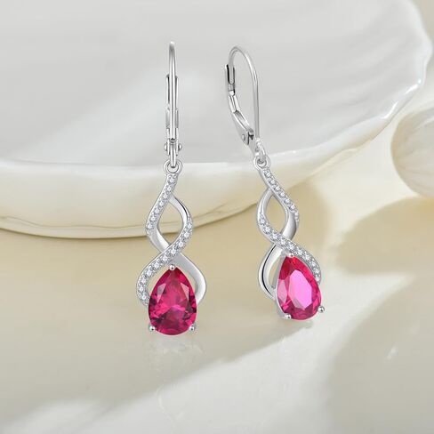 Lwsary Infinity Dangle Drop Earrings 925 Sterling Silver Birthstone Leverback Earrings Plated 18K White Gold Jewelry for Women in Saudi Arabia