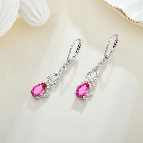 Lwsary Infinity Dangle Drop Earrings 925 Sterling Silver Birthstone Leverback Earrings Plated 18K White Gold Jewelry for Women in Saudi Arabia