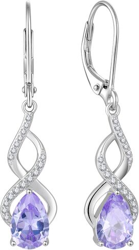 Lwsary Infinity Dangle Drop Earrings 925 Sterling Silver Birthstone Leverback Earrings Plated 18K White Gold Jewelry for Women in Saudi Arabia