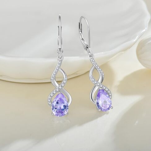 Lwsary Infinity Dangle Drop Earrings 925 Sterling Silver Birthstone Leverback Earrings Plated 18K White Gold Jewelry for Women in Saudi Arabia