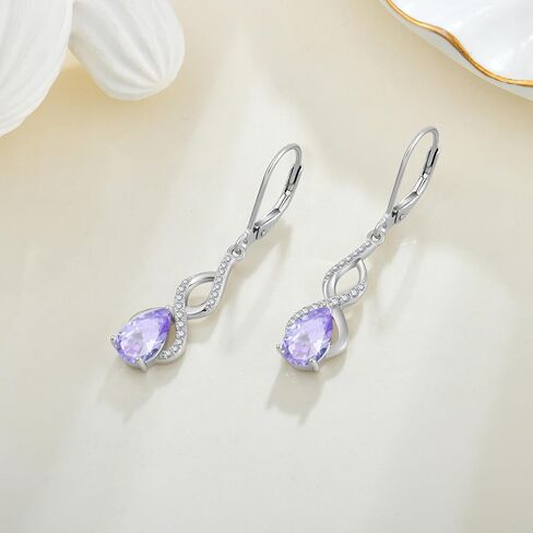 Lwsary Infinity Dangle Drop Earrings 925 Sterling Silver Birthstone Leverback Earrings Plated 18K White Gold Jewelry for Women in Saudi Arabia