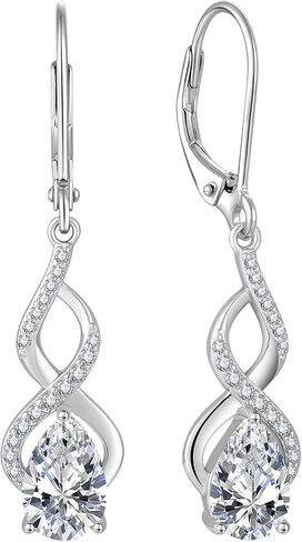 Lwsary Infinity Dangle Drop Earrings 925 Sterling Silver Birthstone Leverback Earrings Plated 18K White Gold Jewelry for Women in Saudi Arabia