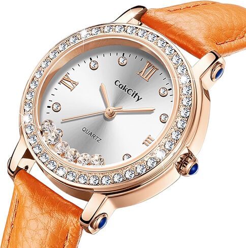 ساعات CakCity الفاخرة للنساء كاجوال للسيدات، ساعة كوارتز تناظرية ذات وجه كبير مع حزام جلد طبيعي متعدد الألوان هدية للسيدات، 34 ملم in Kuwait